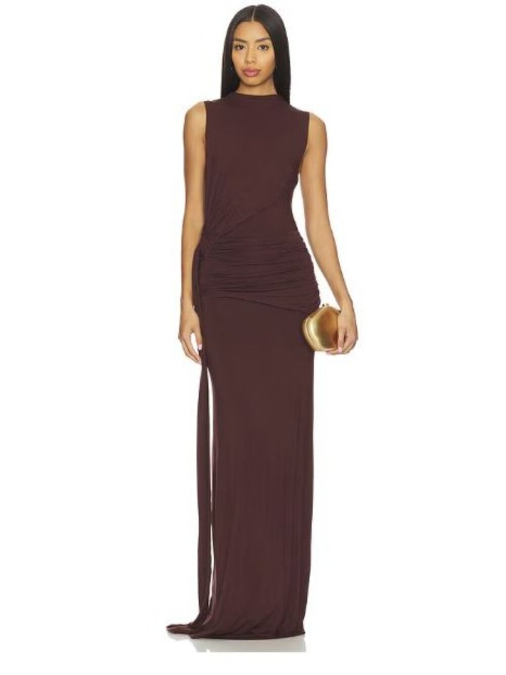 More To Come Sleeveless Ruched Maxi Dress In Brown Size S New With Tags